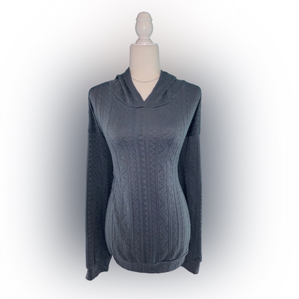 SHEIN Gray Blue Textured Knit Hoodie Lightweight Pullover Women’s Size L